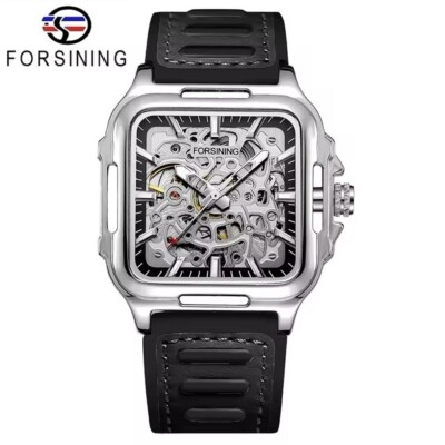 Forsining Men s Automatic Square Transparent Waterproof Watch