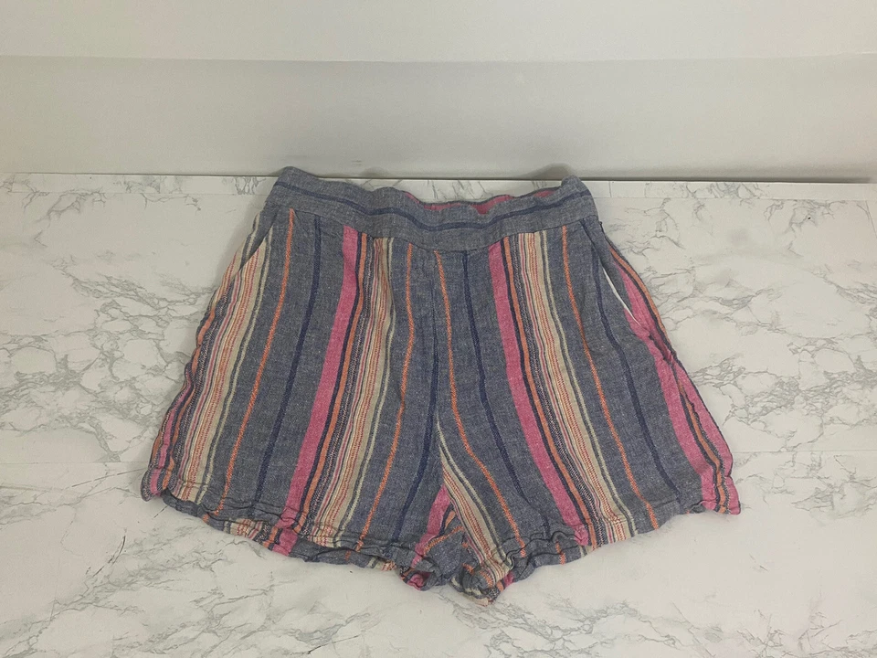 Shorts casuais femininos Cremieux de linho com zíper feminino M rosa cinza listrado Q1 - Imagem 2 de 4