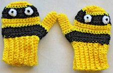 Pair of Hand Crocheted Children's Bee Mittens - Made in Australia