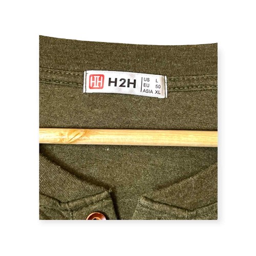 H2H Henley Long Sleeve Shirt Green Mens Size Large - Picture 4 of 4