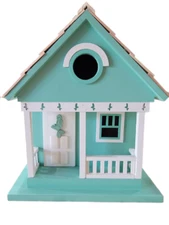 HB Home Bazaar Bird House w/ Porch Outdoor Beach Cottage Shake Roof Birdhouse