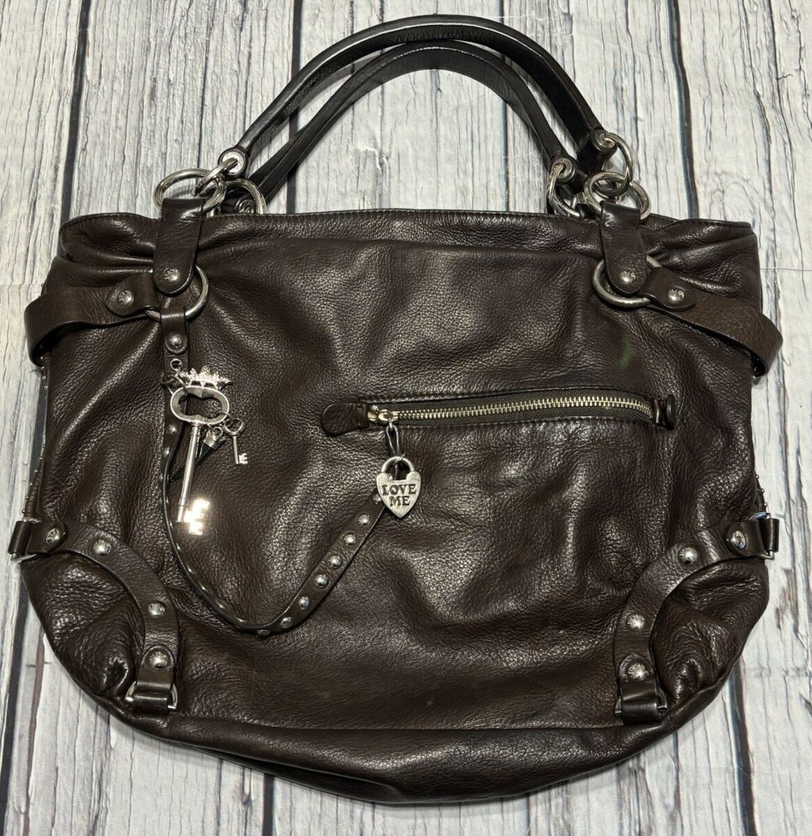 Y2K VTG Juicy Couture Lock Key Designer Satchel Bag Brown Y2K VTG Juicy Couture Lock Key Designer Satchel Bag Brown