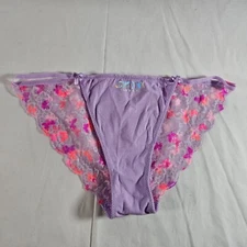 Victoria's Secret PINK Lace Back Low Rise String Bikini M Purple Lilac Butterfly