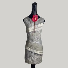 Alice + Olivia Ivory & Silver Strapless Sequin Lace Dress Size 6