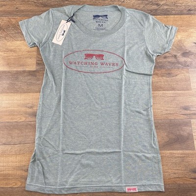 Watching Waves Medium Womens Light Green Tee Shirt Top Private Selection Apparel