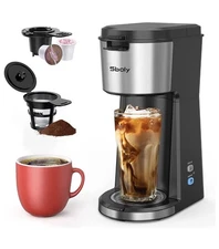 Sboly Iced Hot Coffee Maker Single Coffee for K Cup Ground Coffee Self Cleaning