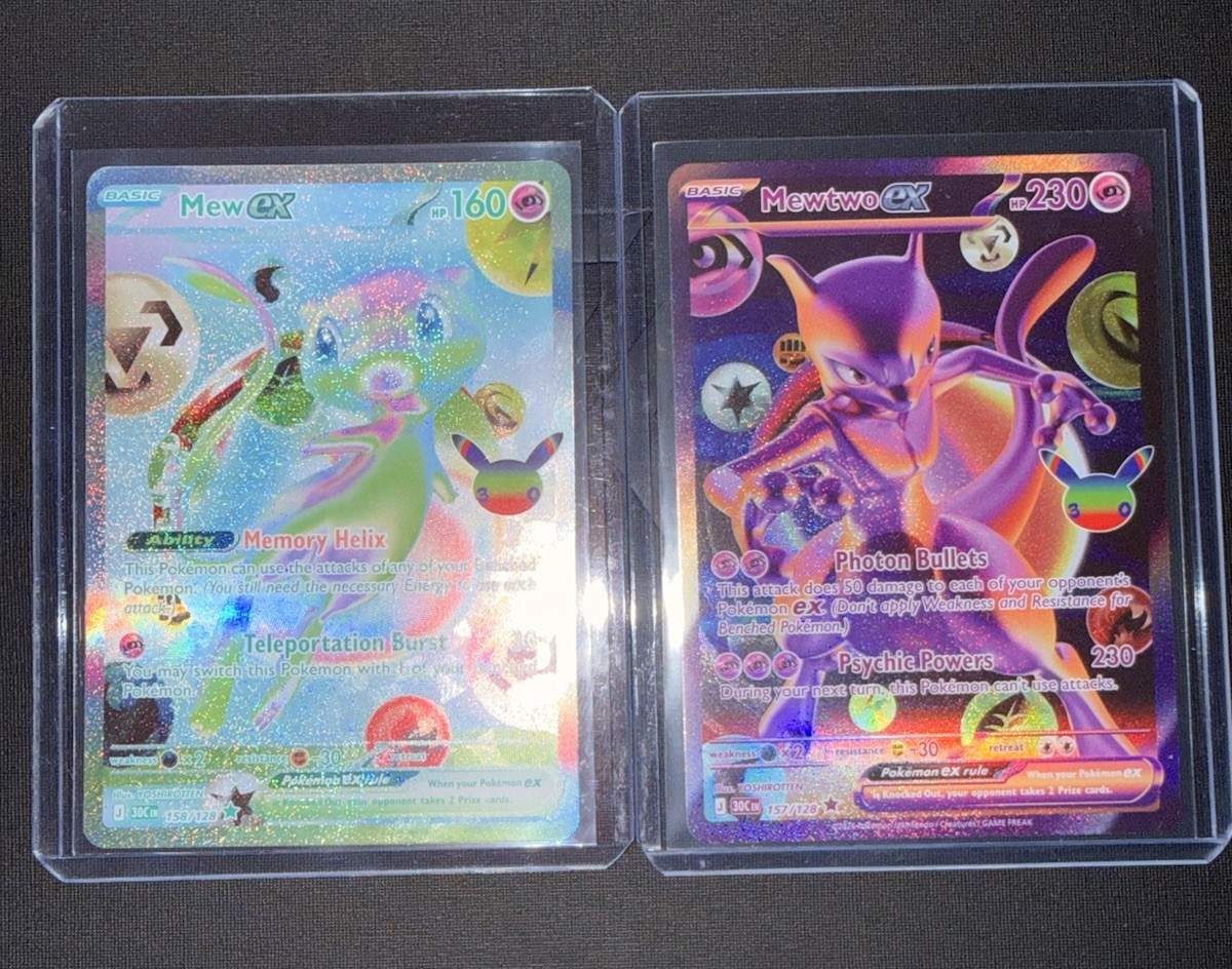 Mew Mewtwo ex FUR Pair NEAR MINT | 30th Celebration 158/128 & 157/128