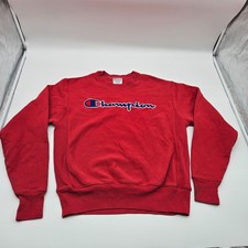 Vintage Champion Reverse Weave Red Sweatshirt Medium Embroidered Logo Crewneck