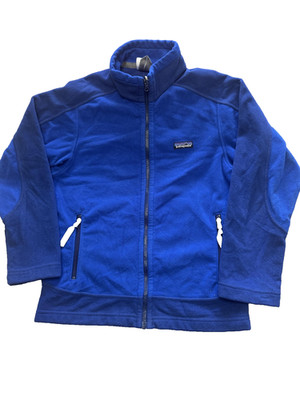 Patagonia Kinder Fleecejacke L 12 blau durchgehender Reißverschluss Taschen Wandern gebraucht