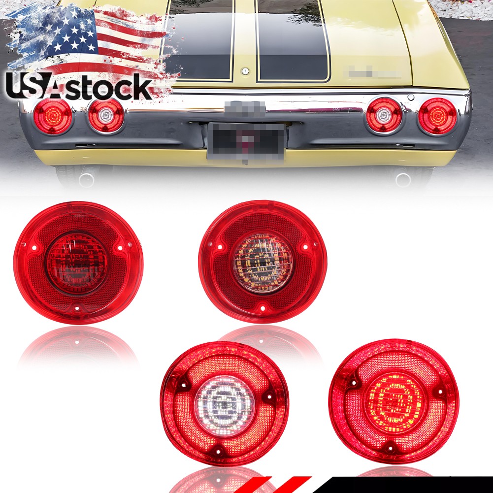 4X Red LED Rear Tail Brake Light & White Backup Lenses For 1972 Chevy Chevelle