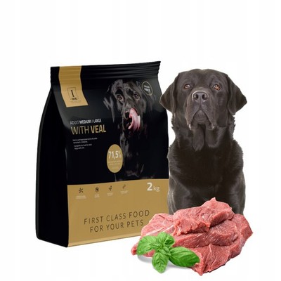 Hundefutter Trockenfutter Getreidefrei für erwachsene Hunde mit Kalb 2kg 1DOG