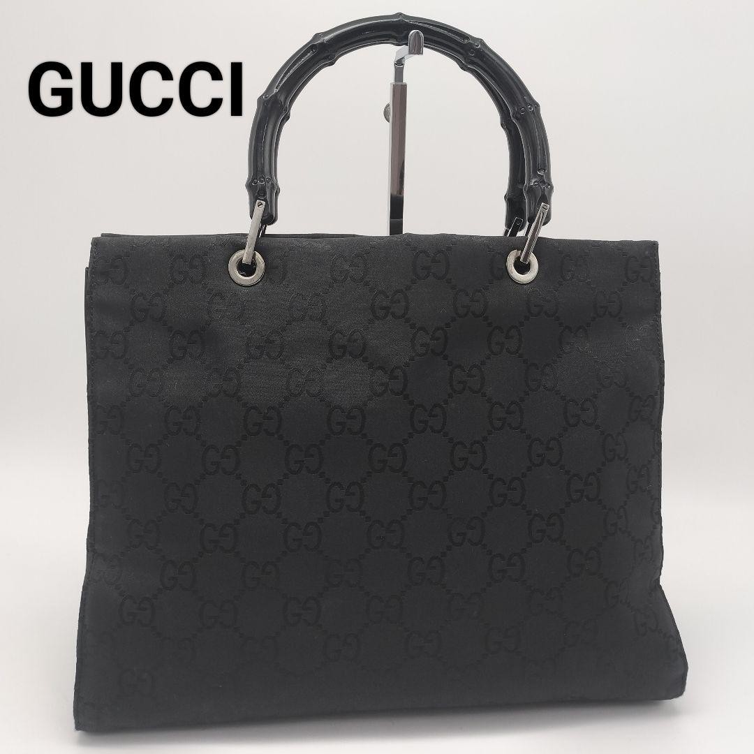 Gucci Black Nylon Bamboo GG Tote Bag Imported From Japan