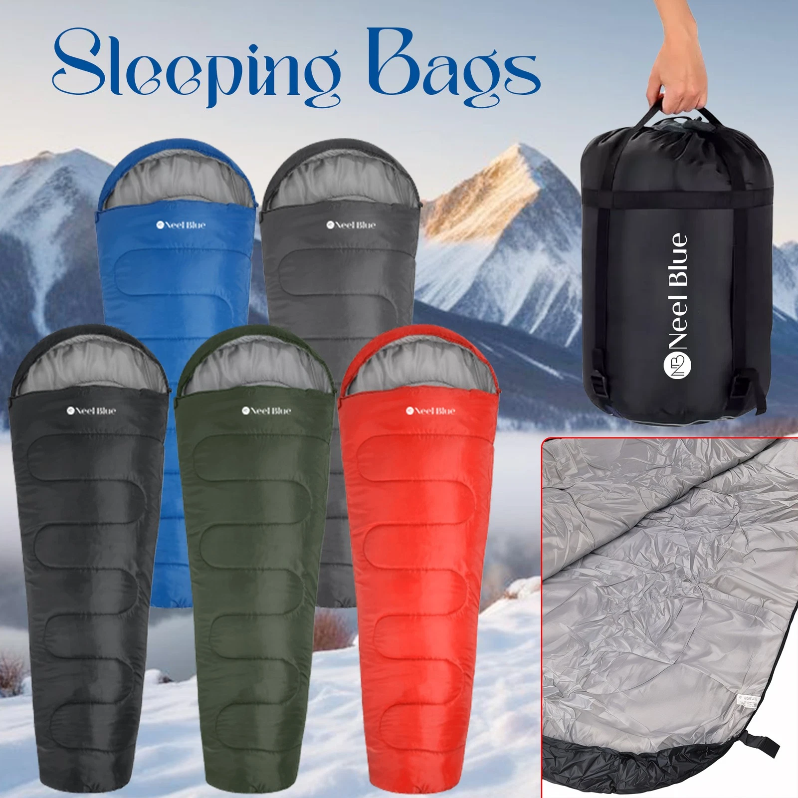 4 Season Sleeping Bag Adult Mummy Waterproof Camping Hiking Fishing Winter Warm