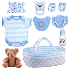 BABESIDE 9 Pcs Reborn Baby Doll Clothes with Bassinet for 17-22 Inch Dolls, B...