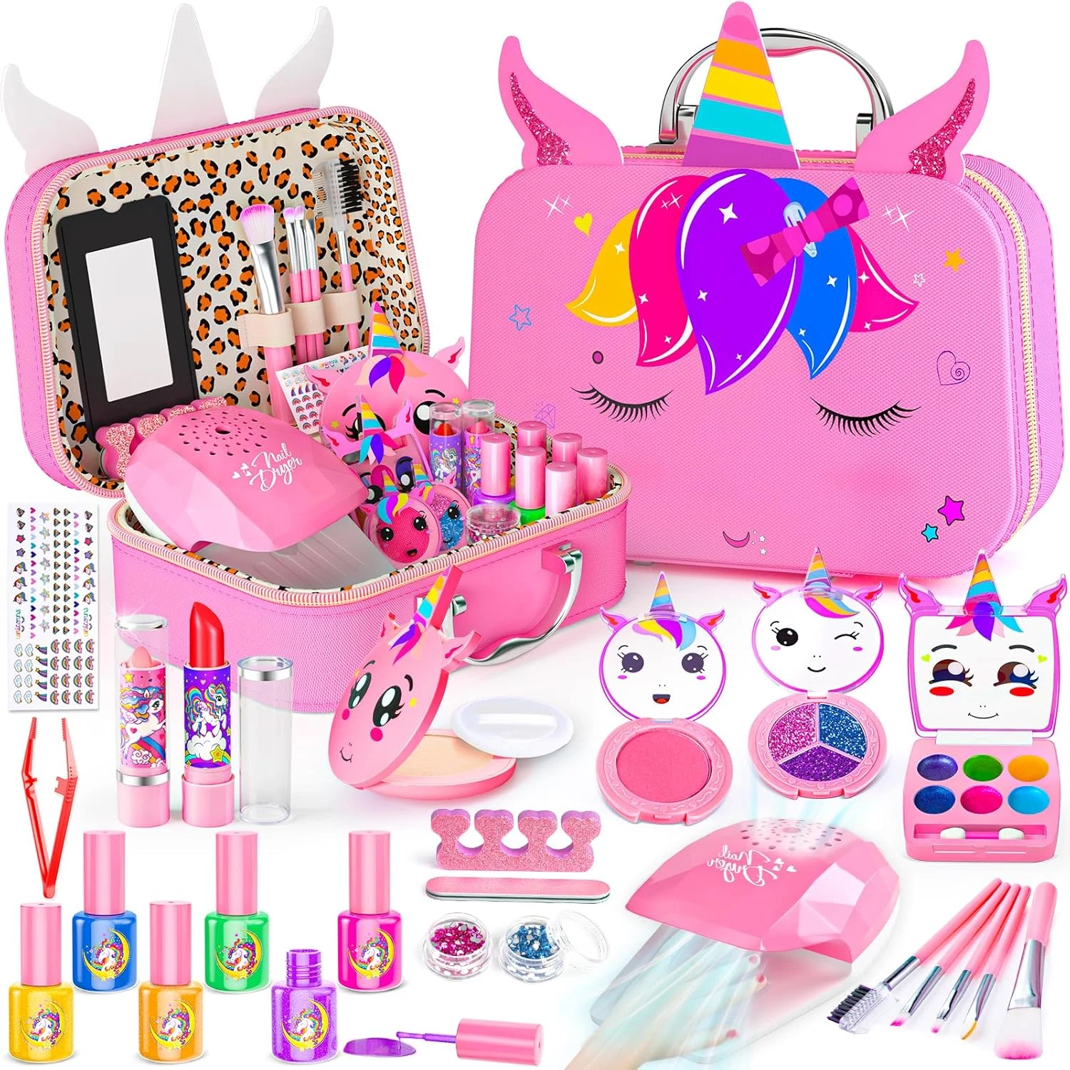Kids Makeup Kit for Girl - 2 in 1 Kids Washable Makeup Toys & Nail Art Kit with