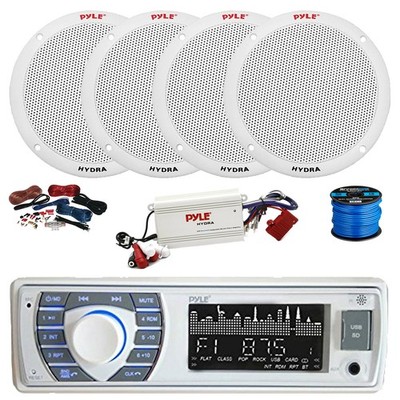 Pyle BT Marine MP3 Stereo Receiver, BT Amp w/Kit, 4X 6.5'' 400W Speakers,Wire