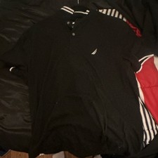 Nautica Men's Black Polo Shirt Short Sleeve Collared Logo Accent Size L