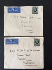 GB/MALTA 1936 GB 4d ON COVERS (2) TO VERNON CLUB VALLETTA (DIFFERENT BACKSTAMPS)