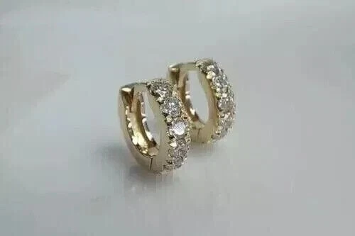 2.0Ct Round Cut Lab-Created Diamond Huggie Hoop Earrings 14K Yellow Gold Plated - Image 2 of 4