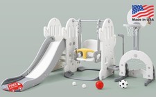 GAOMON 7 in 1 Toddler Slide Swing Set Gray Indoor Outdoor Age 1-3