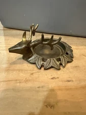 Vintage Brass Stag Inkwell Stand Pen Holder 6” Antique Style