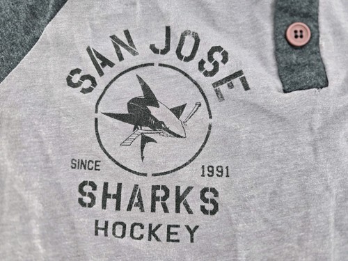 NHL Sportage Brand Sz XL SAN JOSE SHARKS Long Sleeve Henley Shirt - Gray Cotton - Picture 3 of 7