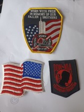 3 VINTAGE PATCHS.SEPT 11 2001   POLICE-FDNY-EMS,FLAG & POW*MIA PATCH.