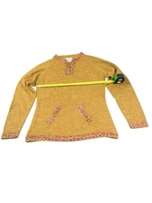 Alpaca Petes Sweater Womens L Gold Aztec Peru 100% Alpaca Hand Loomed Gorgeous