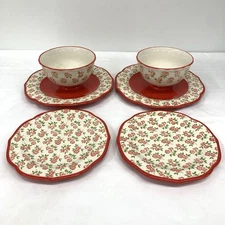 Pioneer Woman Red Timeless Floral Dinner/Salad/Bowl Plates Stoneware Lot