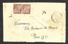 GOLD COAST 99 STAMP PRESTEA TO PARIS FRANCE POSTAGE DUE J41 (x2) COVER 1929