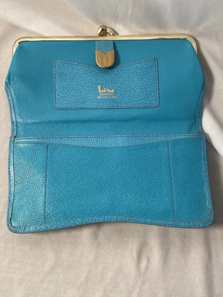 Винтажный Bond Street оригинальный бирюзовый кожаный Kisslock женщины бумажник C.D. - Изображение 3 из 4