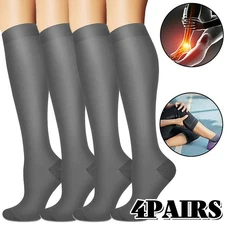 4 Pairs Copper Compression Socks 20-30mmHg Graduated Support Mens Womens S-XXL