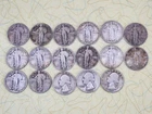 17 Silver Quarters LIBERTY WASHINGTON 1920-1930; 1941-1945