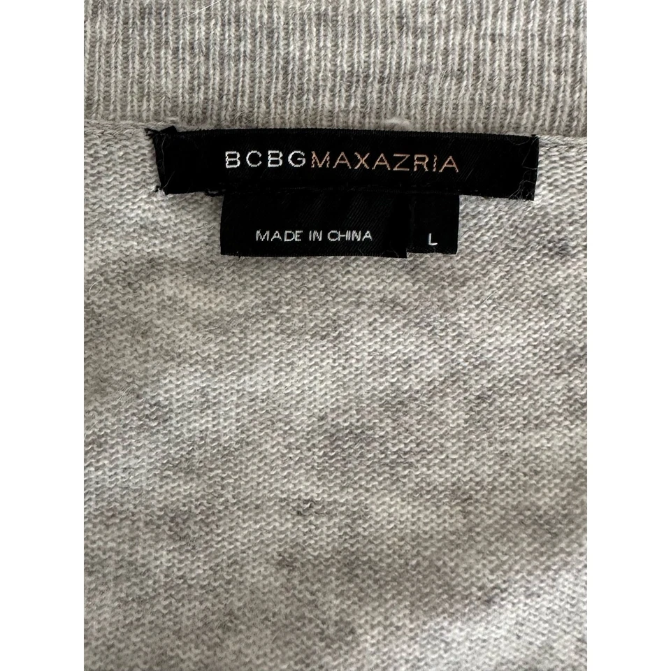 BCBGMaxazria Womens Sweater Large (Small) Heathered Gray Vneck Angora Wood Blend - Image 3 of 4
