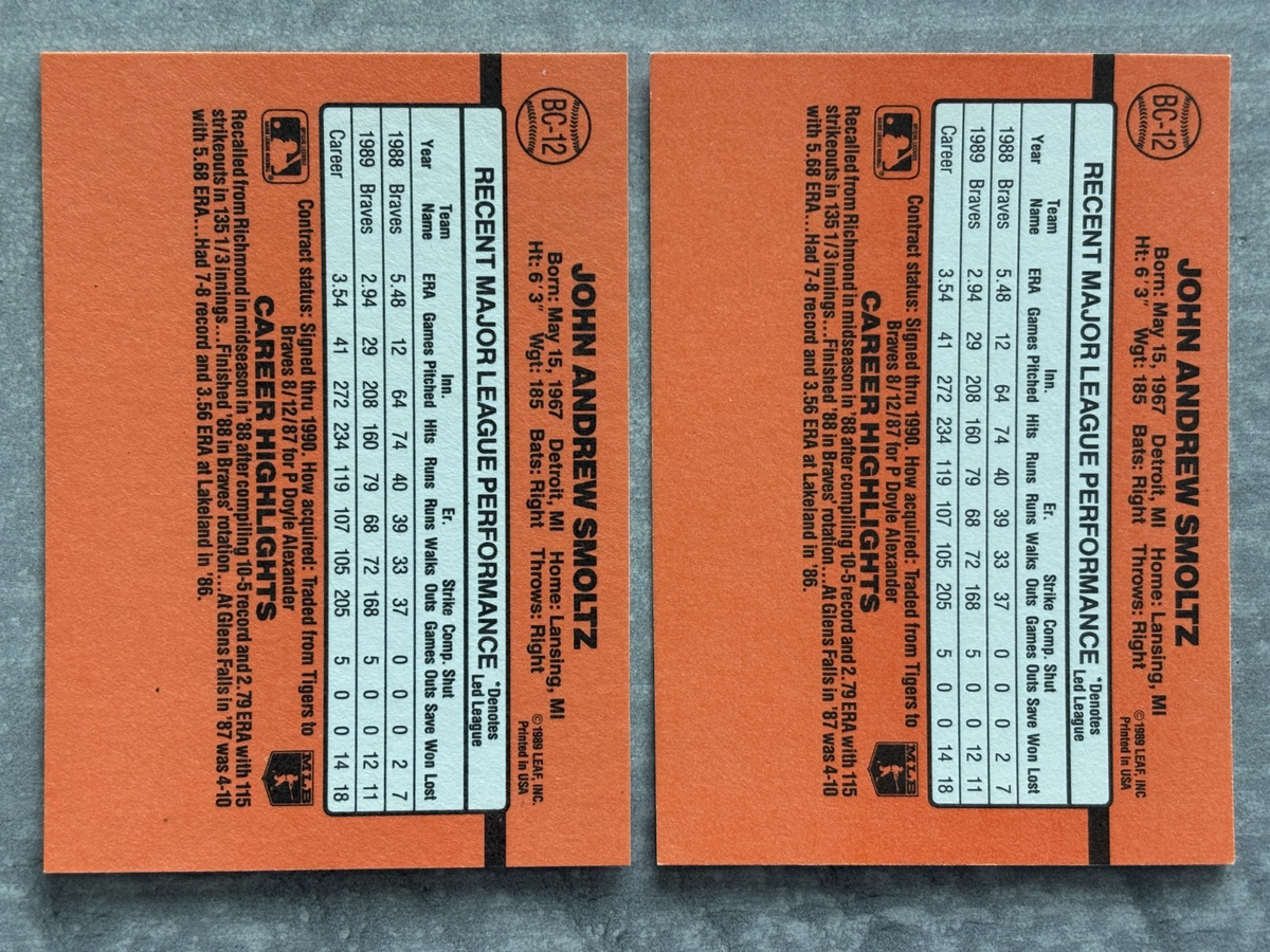 2) 1990 Donruss JOHN SMOLTZ TOM GLAVINE 