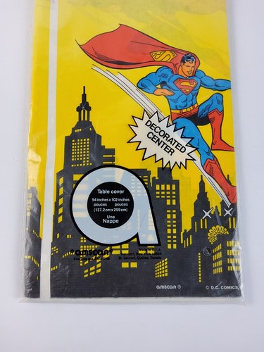 Cubierta de mesa Superman 1984 vintage 54"" × 102"" Amscan DC Comics EE. UU. RARA DE LOTE ANTIGUO SELLADA - Imagen 4 de 12