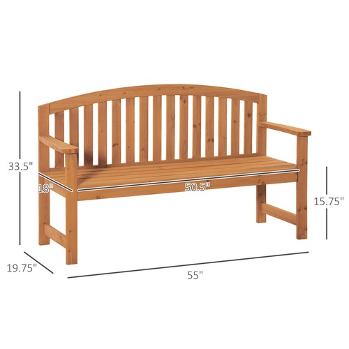 2-Person Wooden Garden Bench Patio Chair w/ Arch Slatted Backrest Natural - Picture 2 of 11