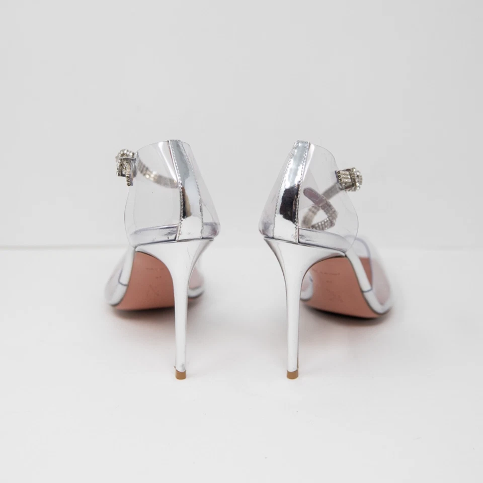 Zapatos de tacón alto transparentes Amina Muaddi Ursina con correa de tobillo adornada con joyas de cristal Foto 4 de 4