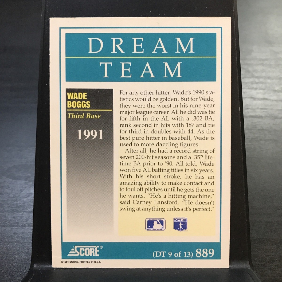 1991 SCORE DREAM TEAM #889 WADE BOGGS (Boston Red Sox) Baseball