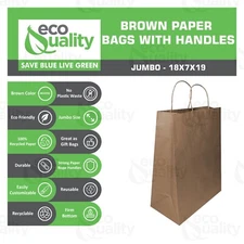 18x7x19 Jumbo Kraft Brown Paper Shopping Bags with Twine Handles Reusable 25pcs