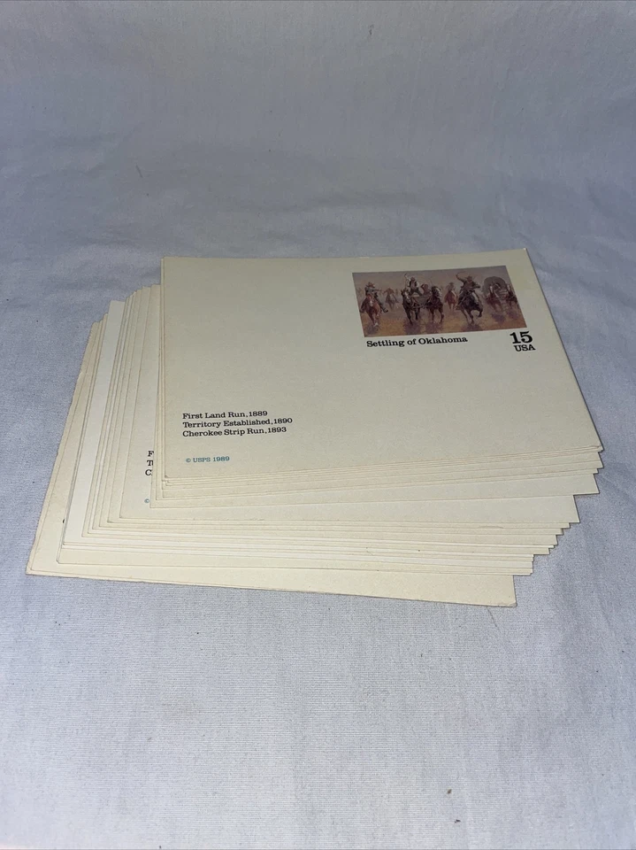 LOT OF 21 - 1989 US UX130 Settling of Oklahoma Land Run 15¢ Postal Card Postcard - Image 2 of 2