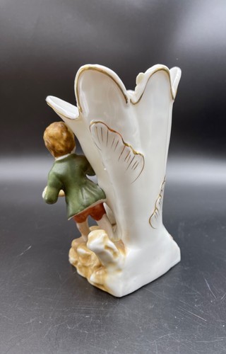 Vintage Ucagco Ceramics Japan Boy Feeding Duck Floral w/Gold Details Vase 5.5" - Picture 3 of 9