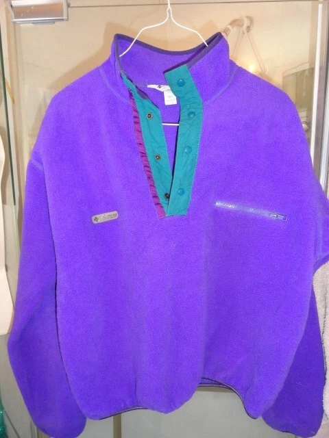 VTG 90's Mens Columbia Sportswear USA Purple Teal Fleece Pullover Jacket - SZ L