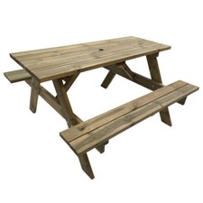 Tiptree Wooden Picnic Bench Dip Treated Green Timber Outdoor Garden Table