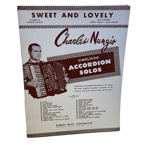Sweet And Lovely Simplified Accordion Sheet Music Charles Nunzio 1950 Robbins Mu