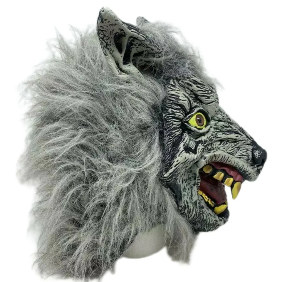 Halloween Werewolf Costume Adult L Grey Wolf Mask Fur Plaid Shirt Gloves Scary  - Image 3 of 4