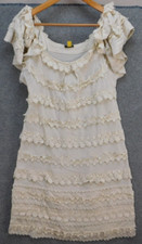 Leifsdottir Anthropologie Women's S Crochet Cream Frill Fairy Boho Flutter Dress