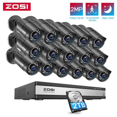 ZOSI 5MP Lite H.265+ 16CH 2MP Security Camera System Outdoor Motion Detection 2T