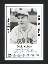 Dick Kokos Autographed 1979 Diamond Greats Card #196 St. Louis Browns 165796