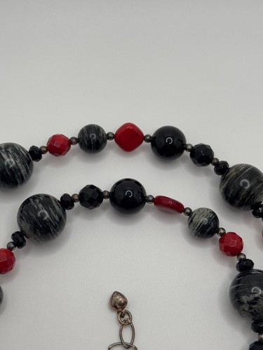Jay King DTR Sterling Silver Zebra Jasper Coral Onyx Bead Necklace - Picture 6 of 15